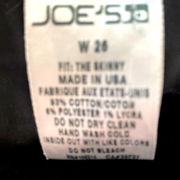 Woman’s black jeans (with a sheen) by Joe’s is a size 26 and length 29 inches. - Picture 4 of 6